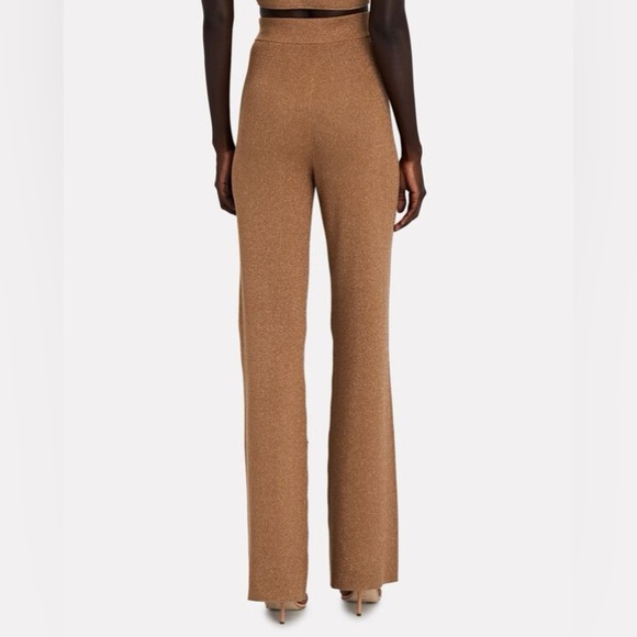 ALC Quentin Pull-On Ribbed Knit Wide-Leg Pant Brown Gold Metallic Medium - Picture 2 of 10